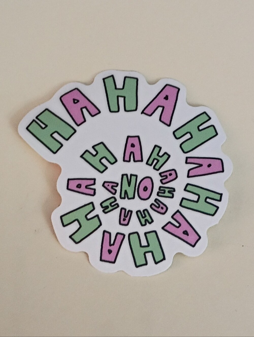 10/$10 Stickers Decal - Hahahahahaha No Pink And Green Pastel Spiral Letters